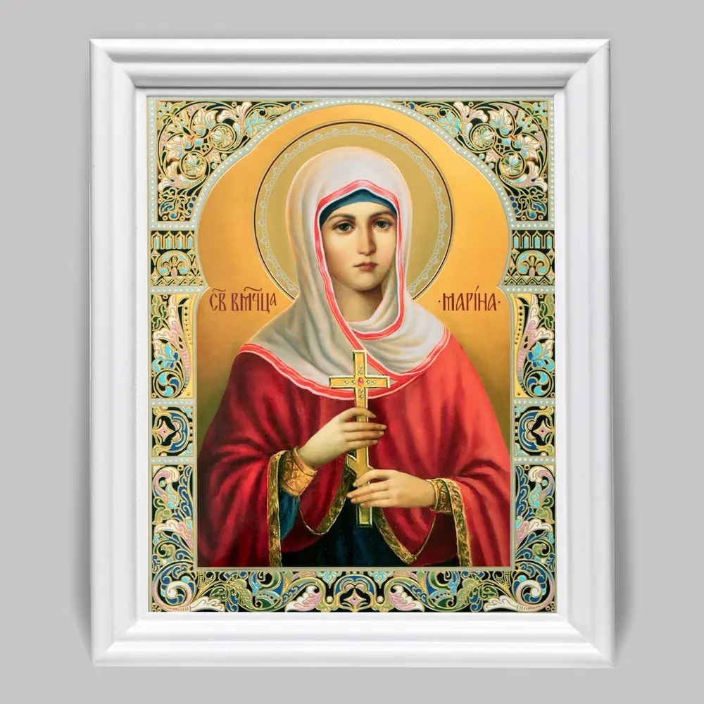 Icon in wooden frame №3 11×13 (white) double embossing Marina of Antioch, Great Martyr (3)