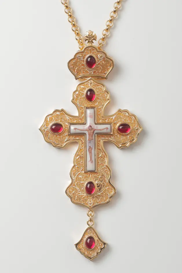 Pectoral cross filigree №0006 double rim enamel miniature / gilding