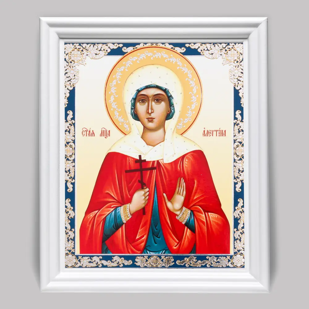 Icon in wooden frame №3 11×13 (white) double embossing Alevtina of Caesarea, Martyr (3)