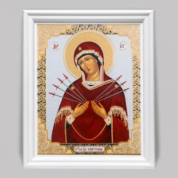 Icon in wooden frame №3 11×13 (white) double embossing Seven Arrows Mother of God