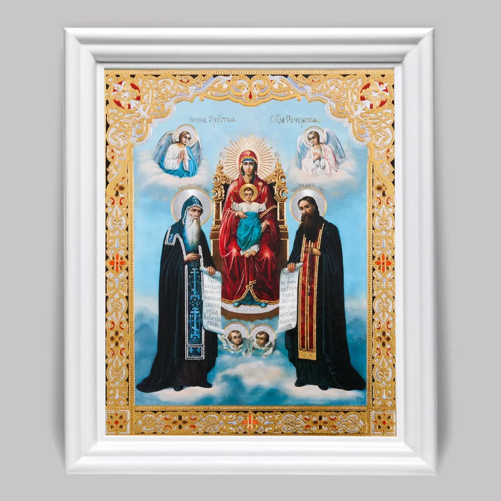 Icon in wooden frame №3 11×13 (white) double embossing Kiev Caves Mother of God