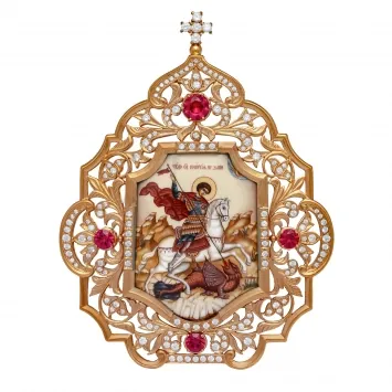 Table icon №152 / cubic zirconia silver decal / gilding / Miracle of St George and the Dragon