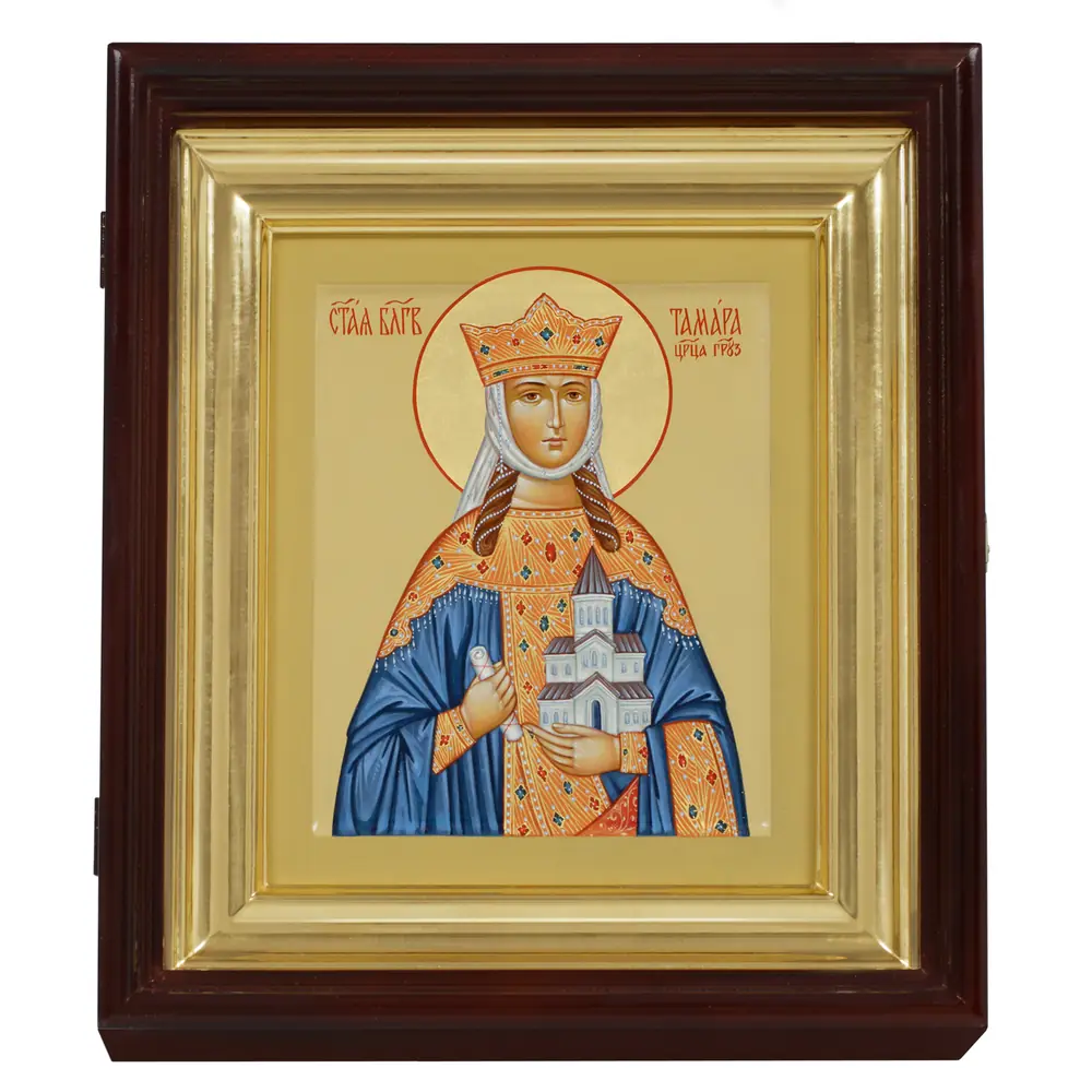 Painted icon on board in icon case 18×24 tempera, gilded halo, recessed field, icon case №1 Tamar, 05711
