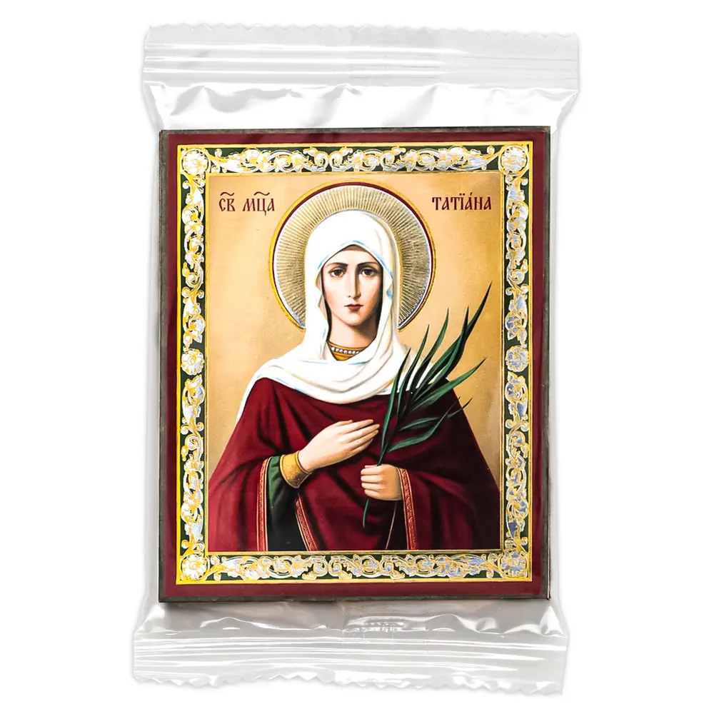 Icon on wooden panel 6×9 double embossing, annotation, packaging Tatiana St of Rome, virgin, Martyr (2)
