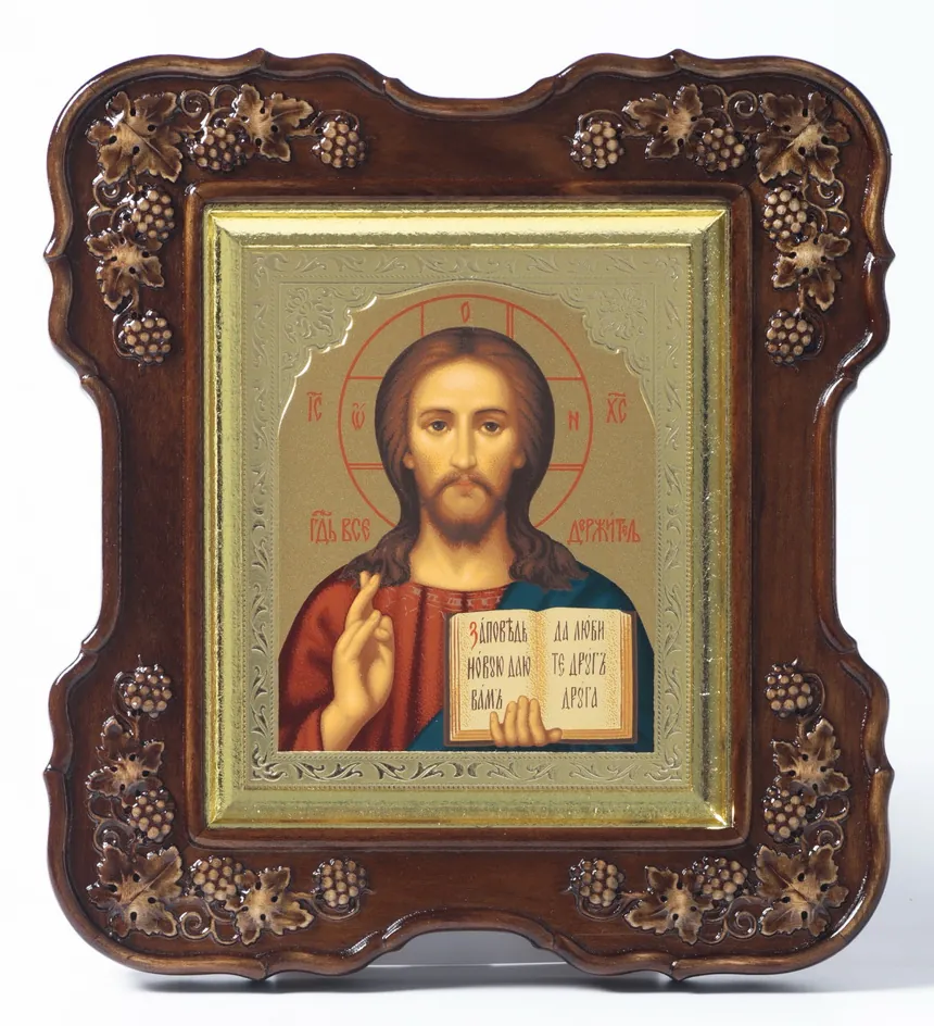 Икона в киоте 11х13 (лоза 4), темпера тиснение, подрамник поталь Спаситель 1
