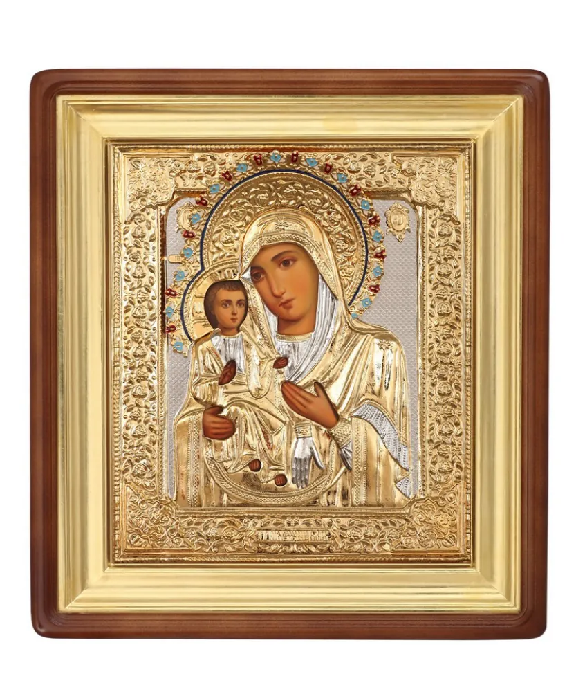 Painted icon in icon case 24×30 oil, riza cover №27, enamel, icon case №1 Three-Handed