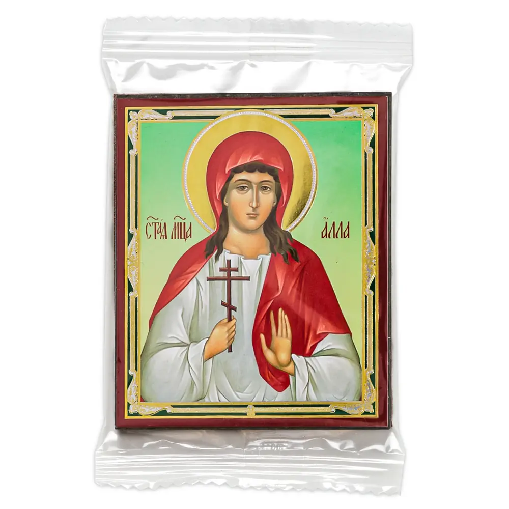 Icon on wooden panel 6×9 double embossing, annotation, packaging Alla of Gothia, Martyr (3)