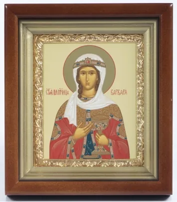 Icon in icon case 11×13 complex, tempera, gilded frame Barbara