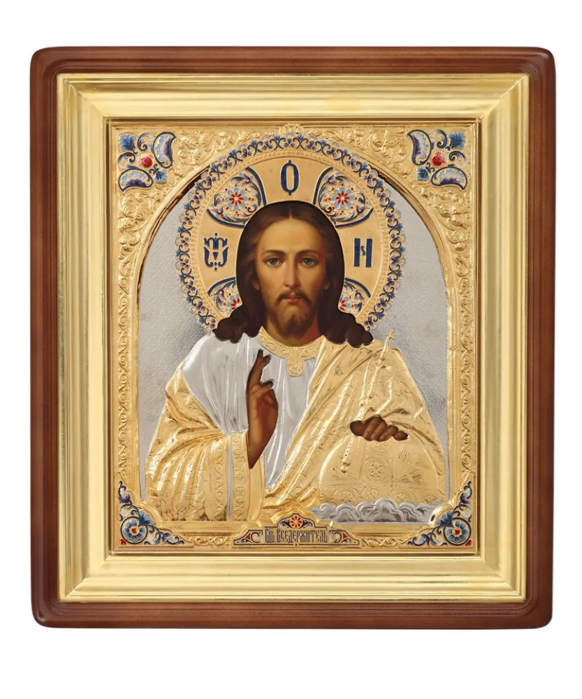 Painted icon in icon case 30×40 oil, riza cover №33, enamel, icon case №1 Saviour