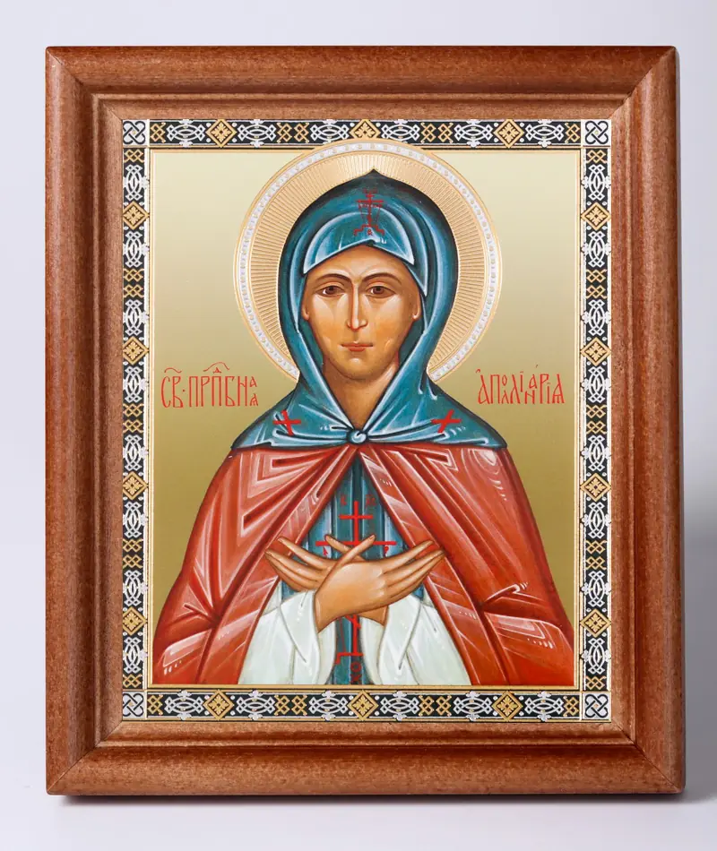 Icon in wooden frame №1 11×13 double embossing Apollinaria Venerable