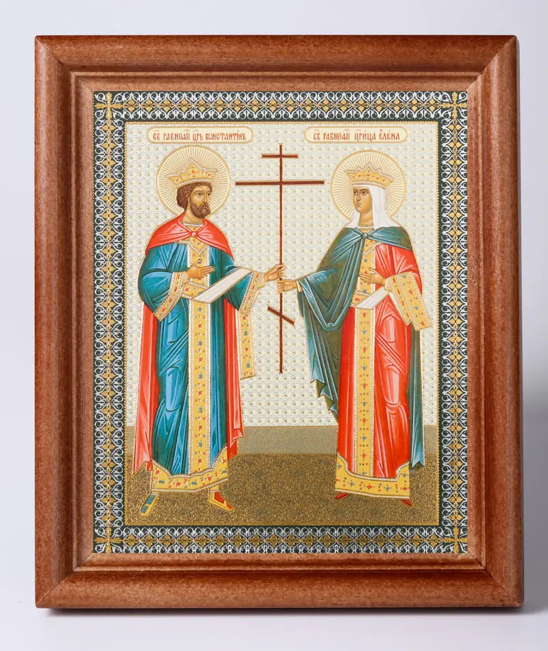 Icon in wooden frame №1 11×13 double embossing Constantine and Helen