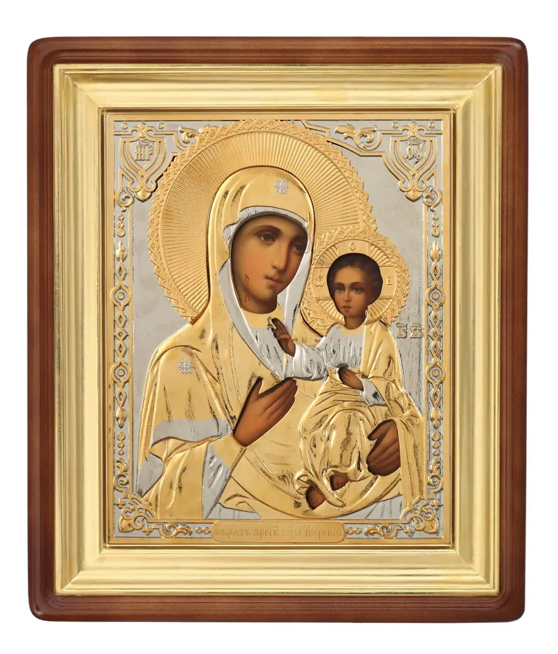 Painted icon in icon case 18×24 oil, riza cover №246, icon case №1 Iveron Mother of God