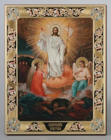 Icon on wooden panel 21×32 chipboard blind embossing, packaging Resurrection of Christ 3