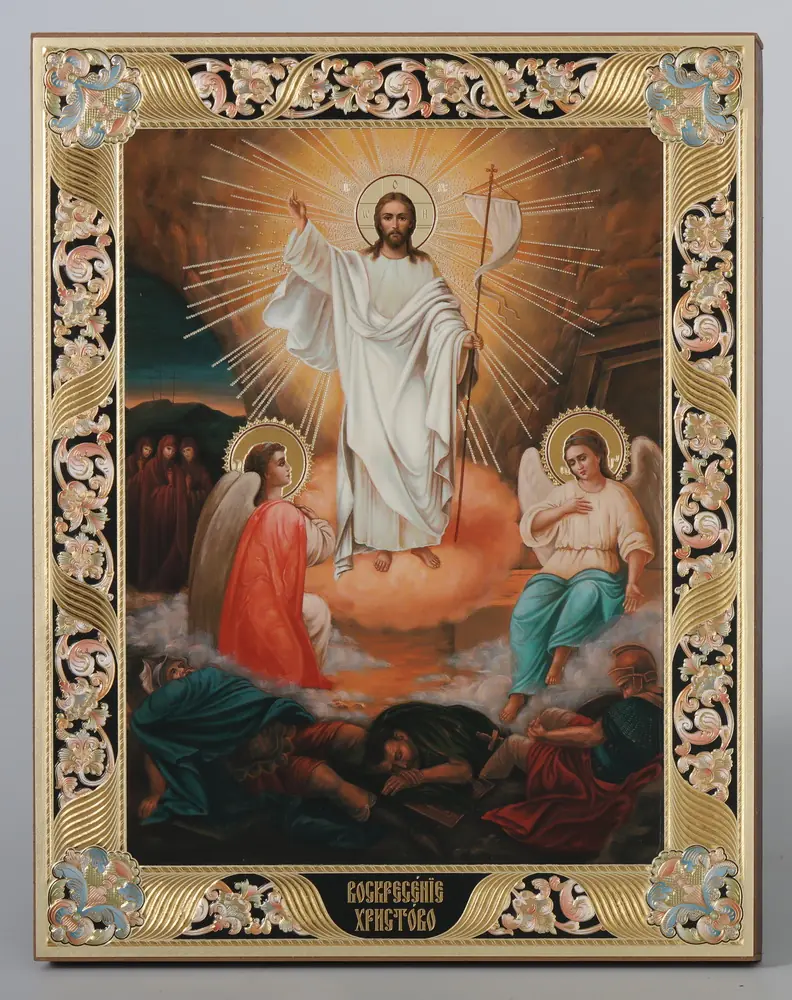 Icon on wooden panel 21×32 chipboard blind embossing, packaging Resurrection of Christ 3