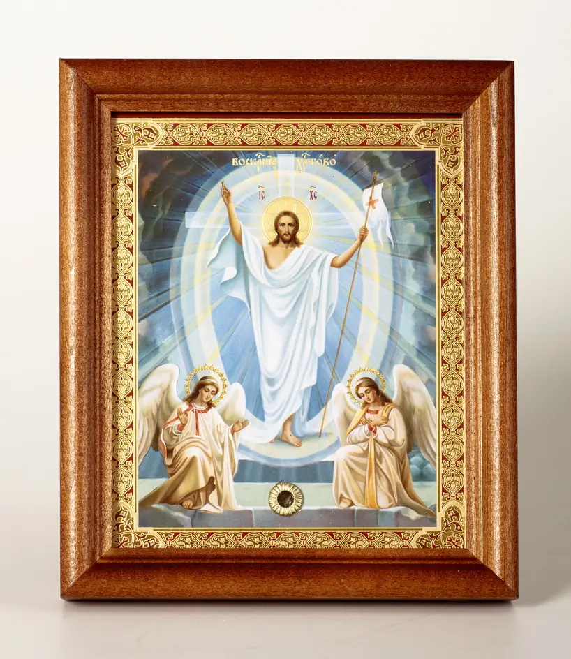 Icon in wooden frame №1 11×13 double embossing, packaging Resurrection of Christ 25