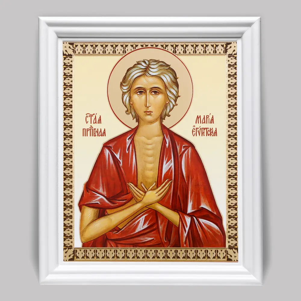 Icon in wooden frame №3 11×13 (white) double embossing Mary of Egypt Venerable (2)