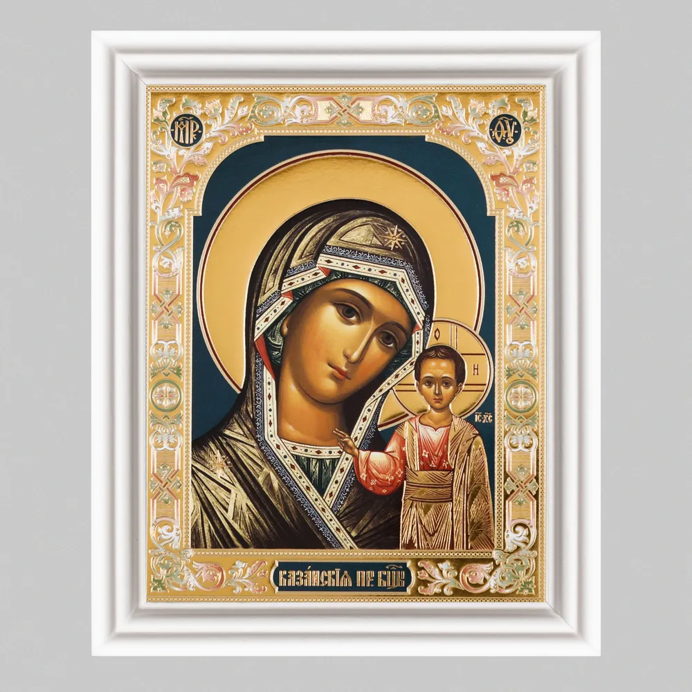 Icon in wooden frame №3 11×13 (white) double embossing Kazan Mother of God 29