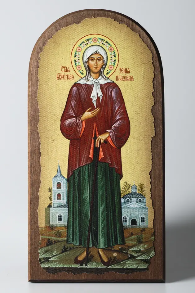 Icon on wood 11×22 arched, canvas, packaging Xenia of St Petersburg, Blessed (full-length)