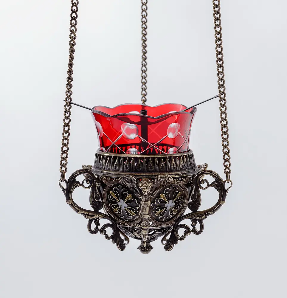 Hanging vigil lamp №3 casting, enamel / patination