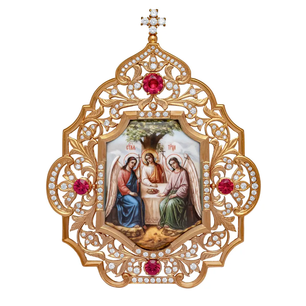 Икона настольная №152 / Фианиты серебро деколь / золочение / Троица (УИН)