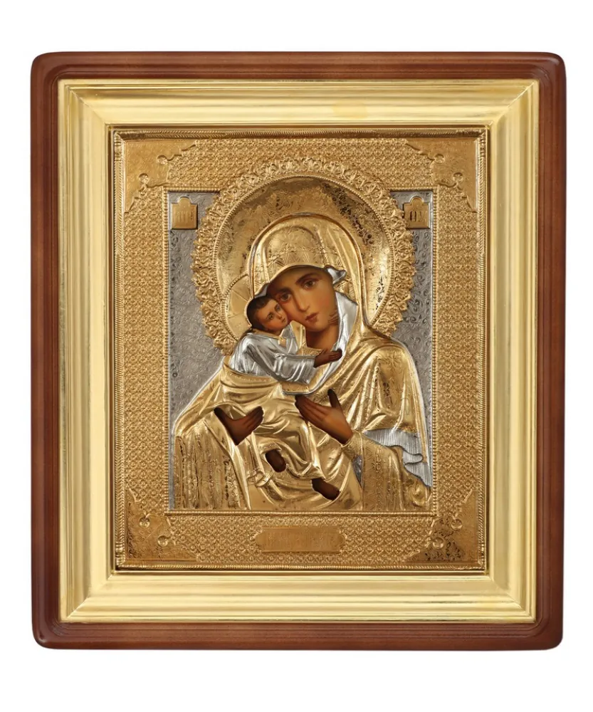 ფერწერული ხატი კიოტში 24×30 ზეთი, მოჭედილობა №114, კიოტი №1 ვლადიმირის ღვთისმშობელი