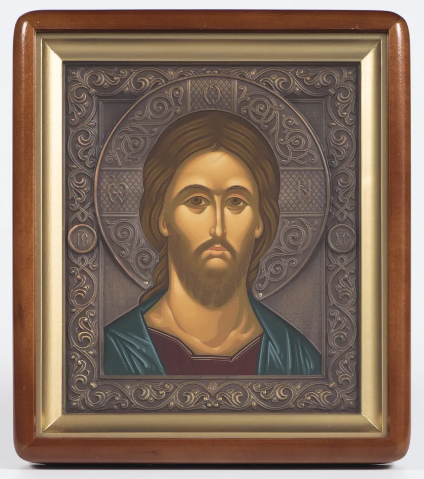 ხატი კიოტში 18×24 ფიგურული, ტემპერა, პატინირებული მოჭედილობა მაცხოვარი
