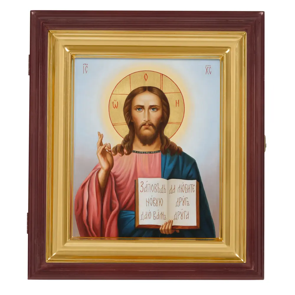 Painted icon on board in icon case 18×24 oil, gilded halo, icon case №1 Saviour, 05617