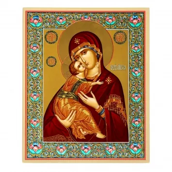 Icon on board 18×24 gilded finish, 3D print, varnish Vladimir Mother of God 2