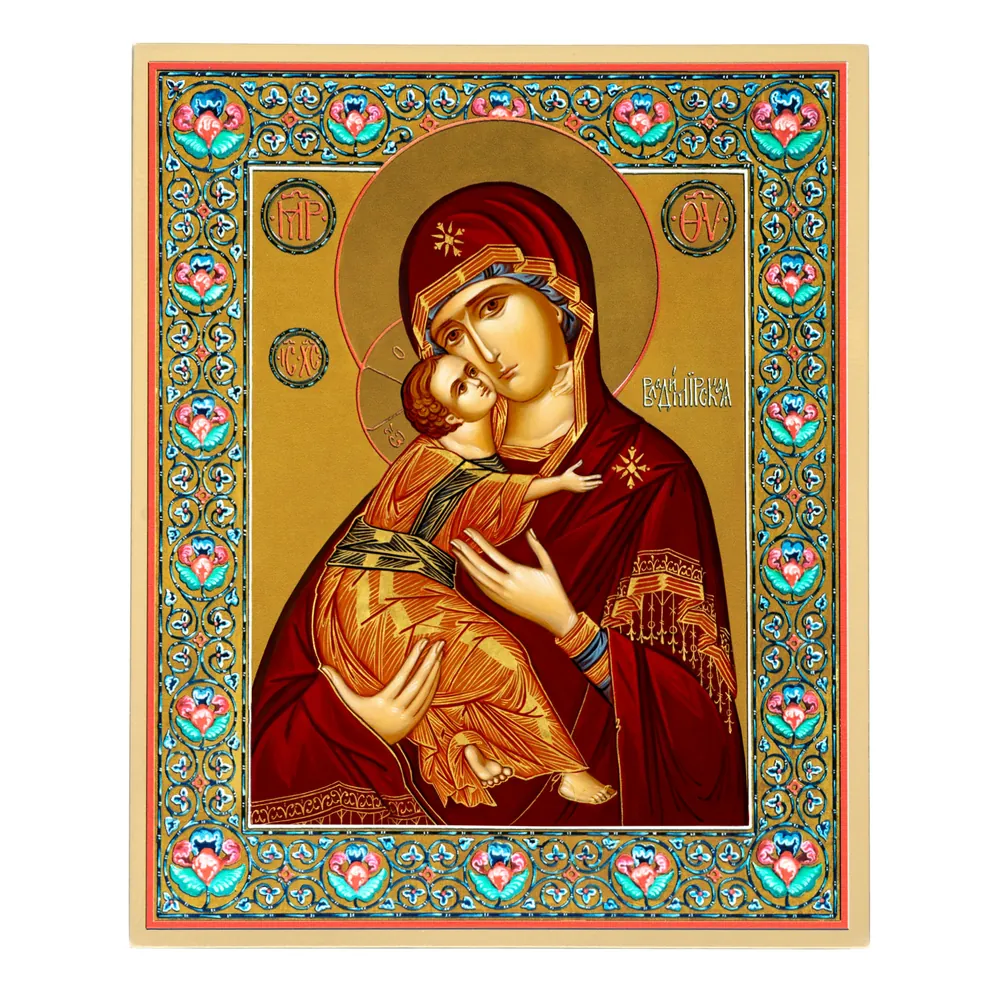 Icon on board 18×24 gilded finish, 3D print, varnish Vladimir Mother of God 2