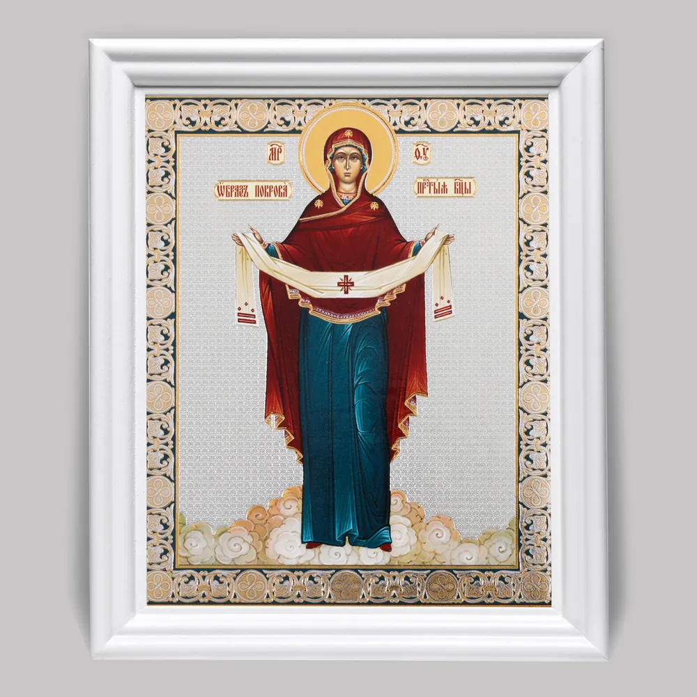 Icon in wooden frame №3 11×13 (white) double embossing Protection (full-length)