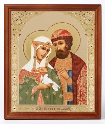 Icon in wooden frame №1 18×24 double embossing Peter and Fevronia 7