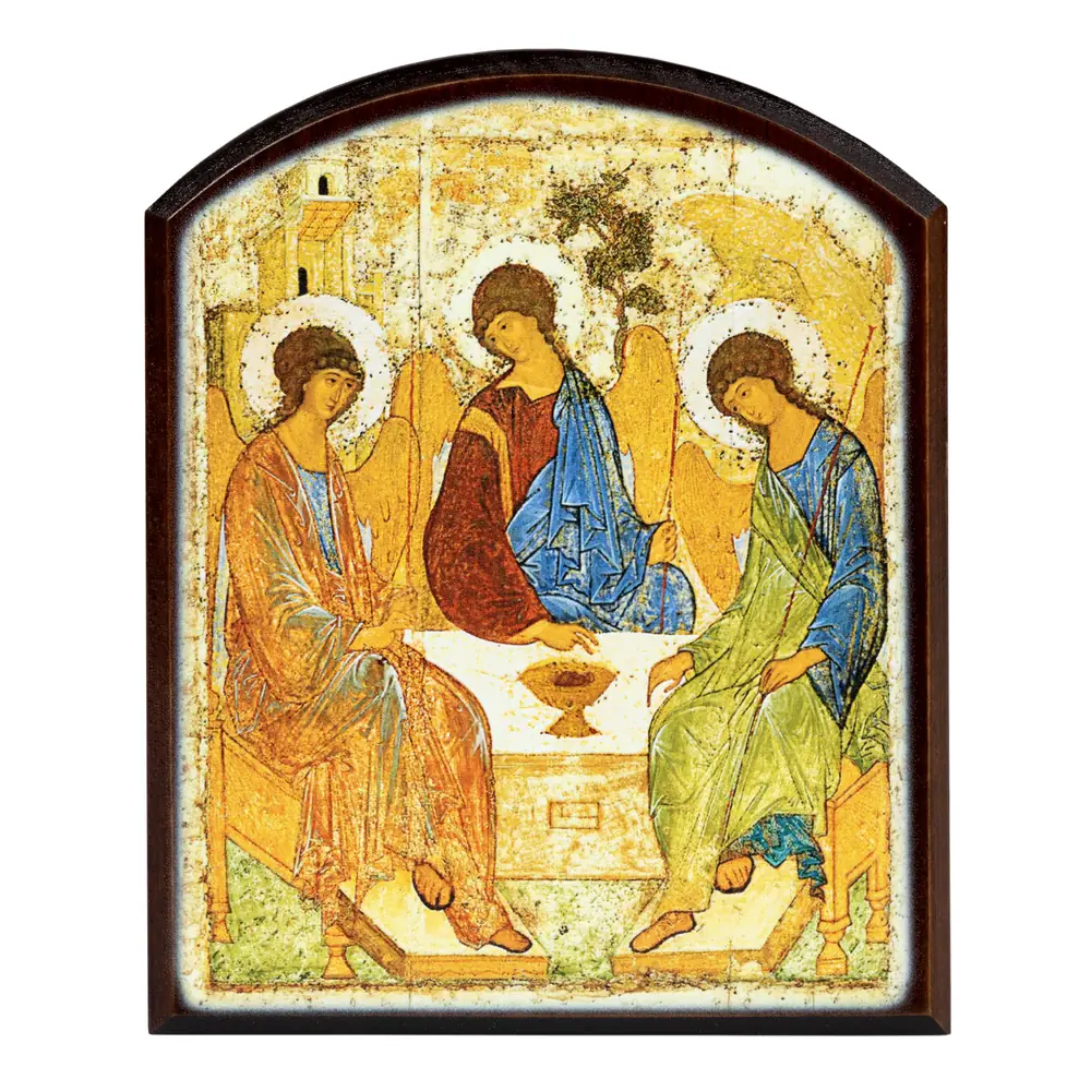 Icon on board 10×12 3D print, arched, varnish Trinity (Rublev) 2
