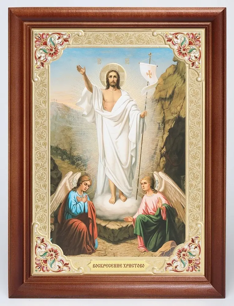Icon in wooden frame 24×30 blind embossing (without glass) Resurrection of Christ 4
