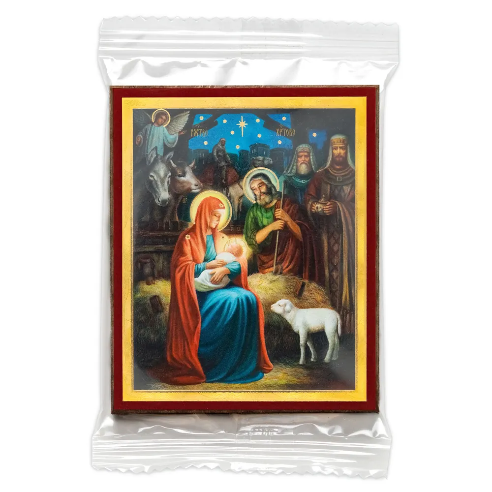 Icon on wooden panel 6×9 embossing, annotation, packaging Nativity of Christ 67