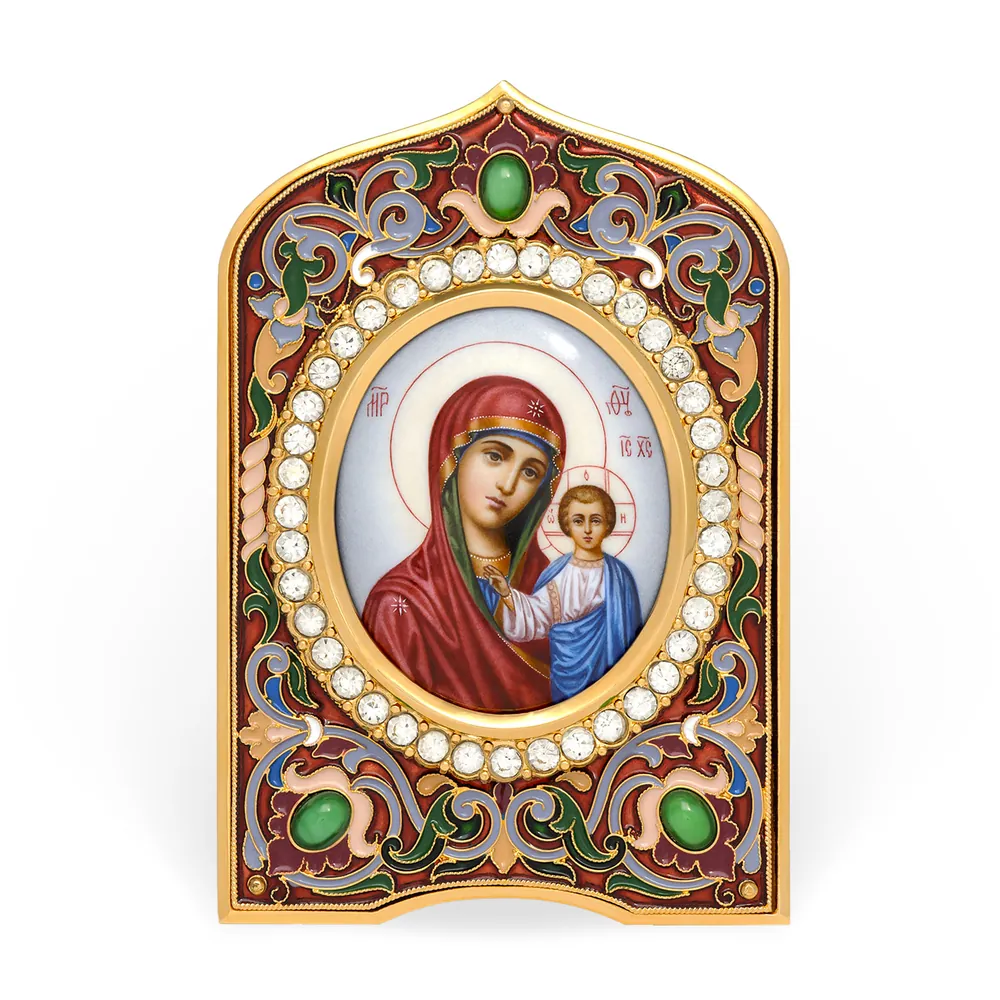 Table icon of the Mother of God «Kazan» №004 electroforming, enamel, enamel miniature, gilding