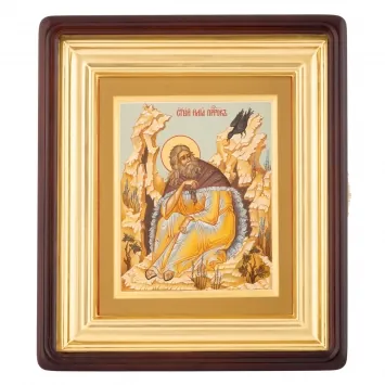 Painted icon on board in icon case 18×24 tempera, gilded halo, recessed field, icon case №1 Elijah the Prophet, 04621