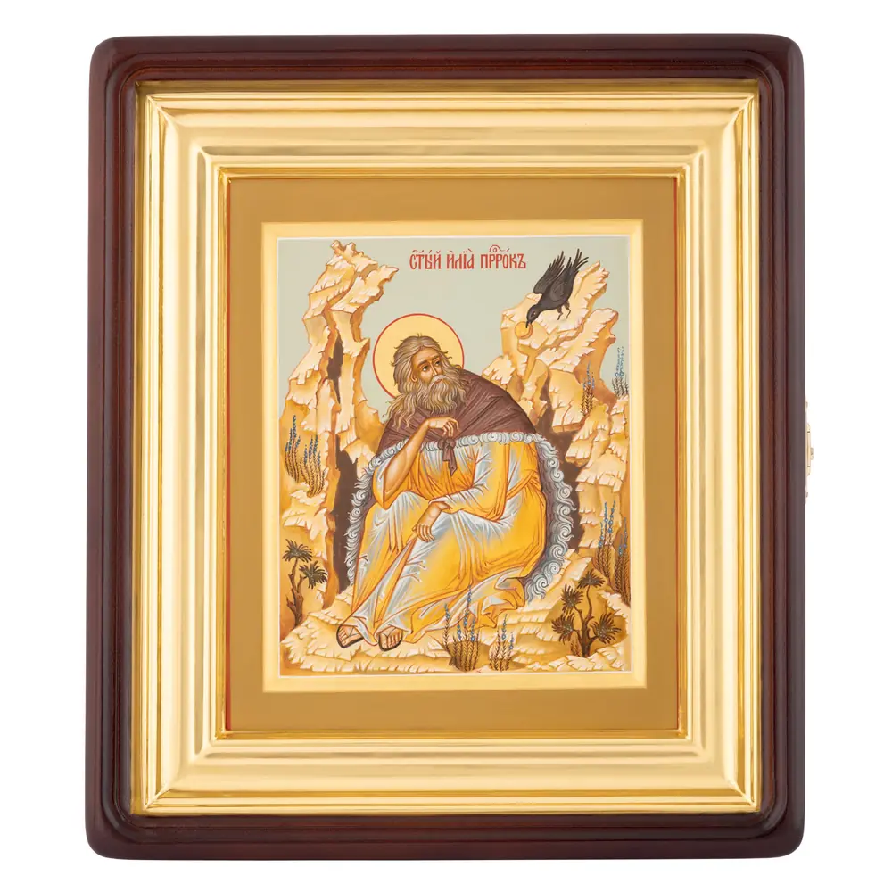Painted icon on board in icon case 18×24 tempera, gilded halo, recessed field, icon case №1 Elijah the Prophet, 04621