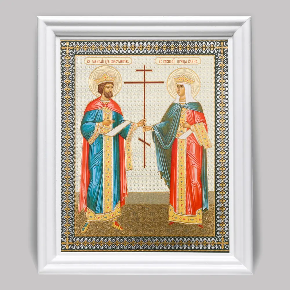 Icon in wooden frame №3 11×13 (white) double embossing Constantine and Helen