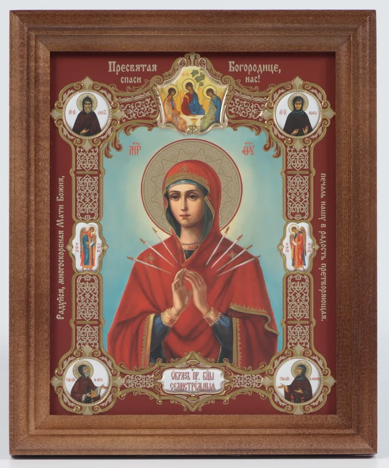 Icon in wooden frame 13×18 blind embossing, film (without glass) Seven Arrows (with Life scenes)