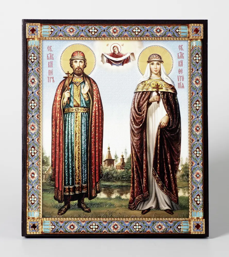 Icon on board 22×26 3D print, varnish Peter and Fevronia 5