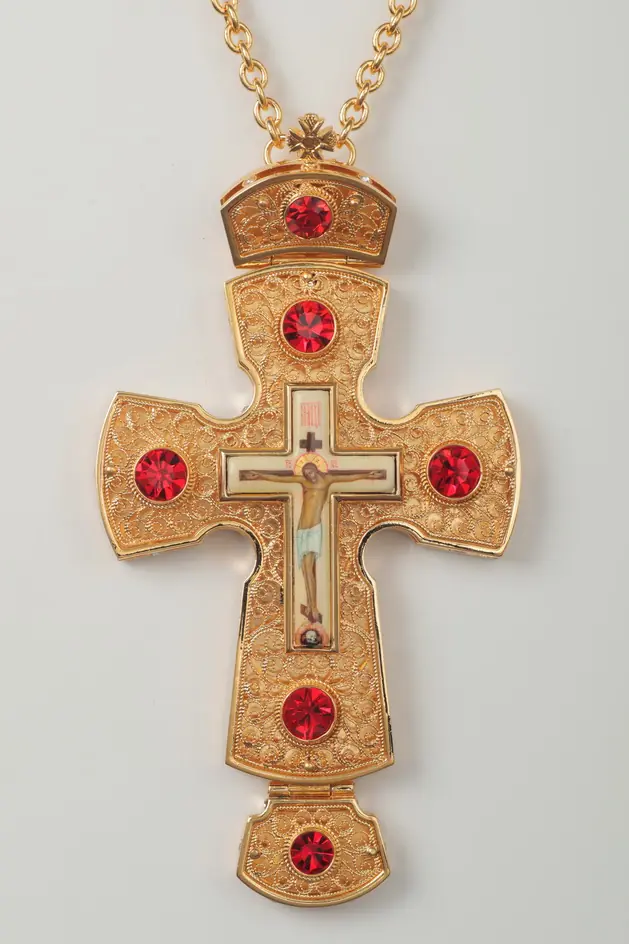 Pectoral cross filigree №0010 double rim painting / gilding