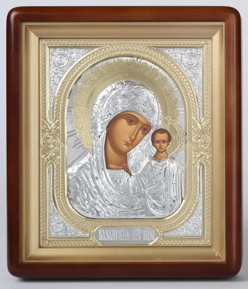 ხატი კიოტში 18×24 ფიგურული, ტემპერა, მოცულობითი მოჭედილობა №1 ყაზანის ღვთისმშობელი