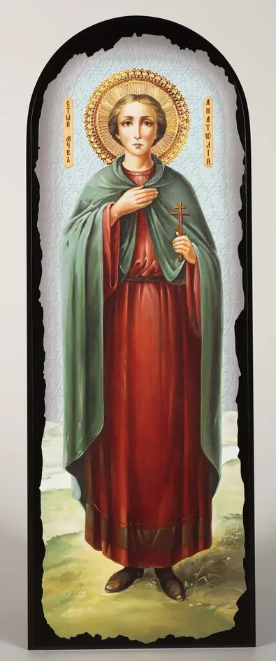 Icon on MDF 18×50 arched, 3D print, varnish Anatolius
