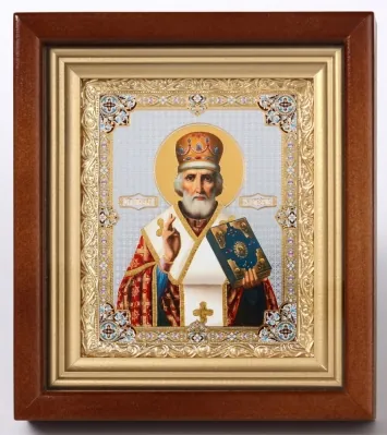 Icon in icon case 11×13 complex, double embossing, gilded frame Nicholas the Wonderworker 14