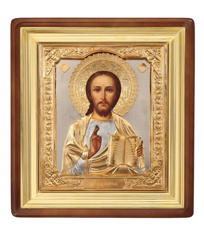 Painted icon in icon case 24×30 oil, riza cover №192, icon case №1 Saviour