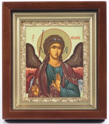 Icon in icon case 11×13 complex, tempera, gilded frame Archangel Michael