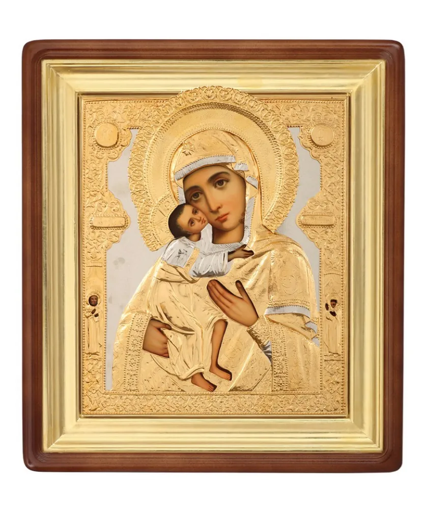 Painted icon in icon case 40×50 oil, riza cover №105, icon case №1 Feodorovskaya Mother of God
