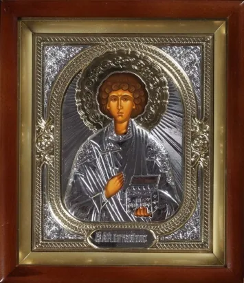 Icon in icon case 18×24 complex, tempera, 3D riza №1 Panteleimon