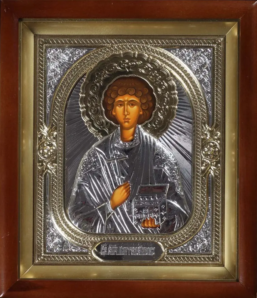 Icon in icon case 18×24 complex, tempera, 3D riza №1 Panteleimon
