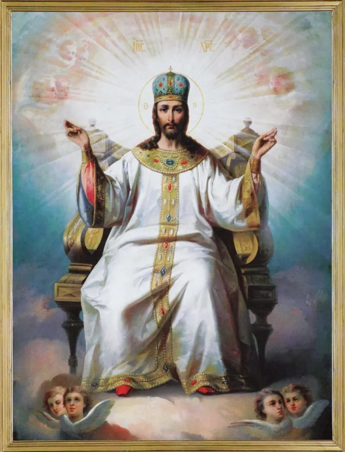 Icon on hardboard №1 18×24 film Saviour on throne